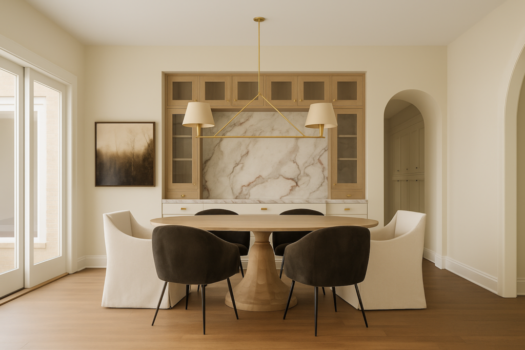 Dining area showcasing timeless home design by Lineage Design Build in West Michigan
